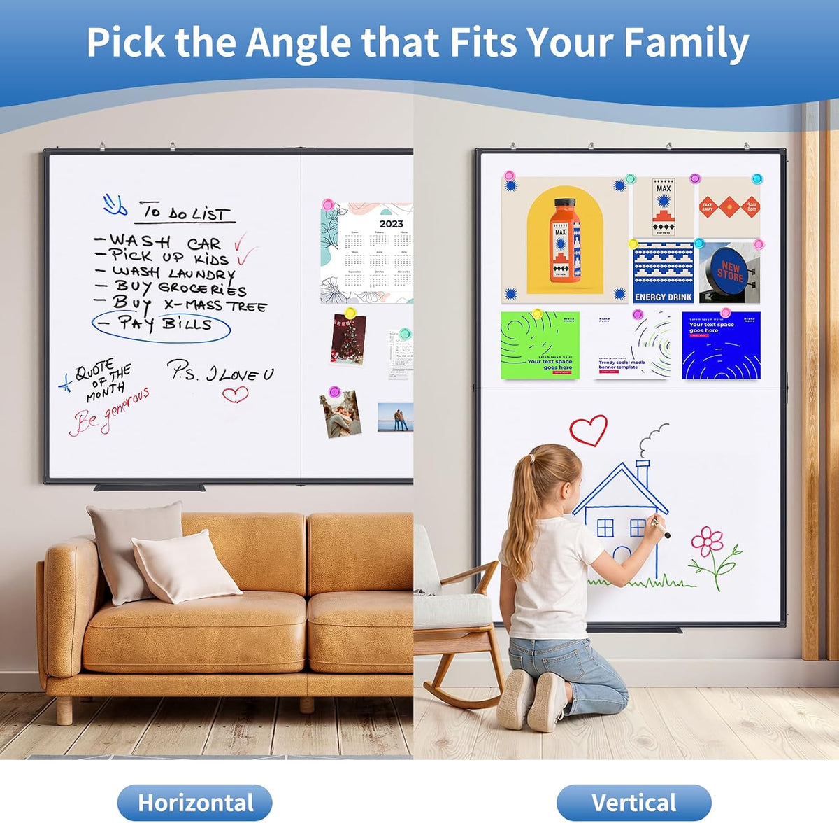 Magnetic Dry Erase White Board 48" x 36" Aluminum Frame Black