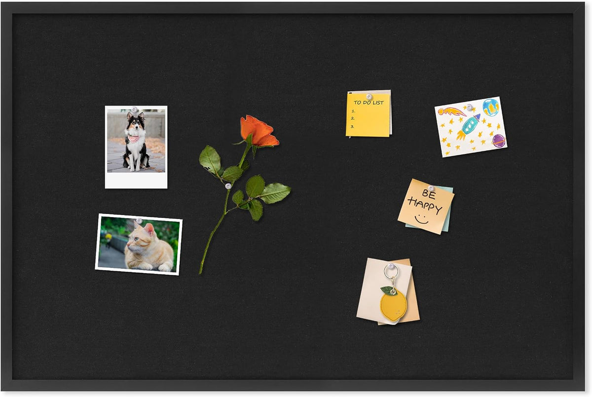 DAHAPYBOO Cork Board with Linen Black,Bulletin Board 36"x24"