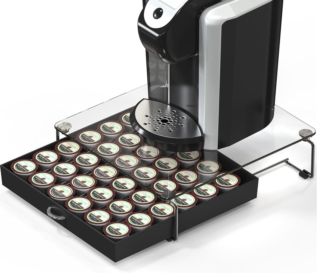 Deco Brothers Tempered Glass K-Cup Holder Drawer for 36 Coffee Pods, Black