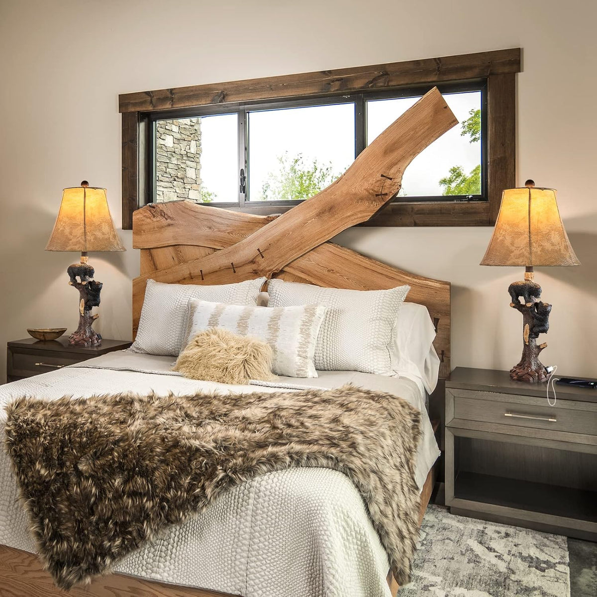 LOKHOM 26" Climbing Bears Rustic Western Table Lamp Set of 2