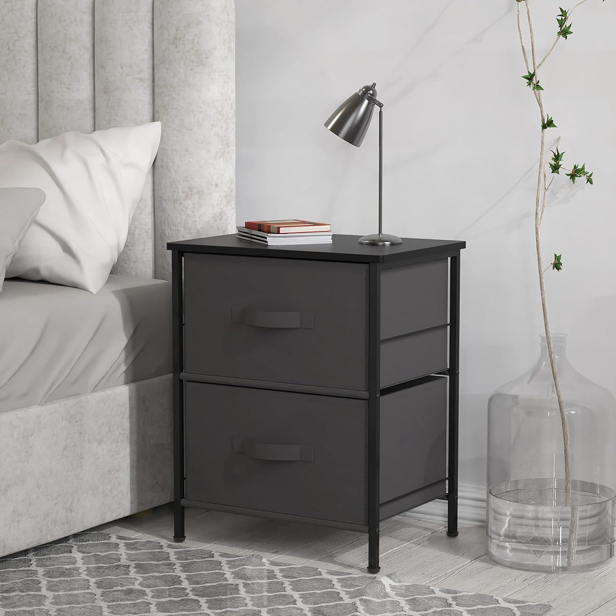 Simple Houseware 2 Tier Night Stand Dresser Organizer Drawer, Dark Gray