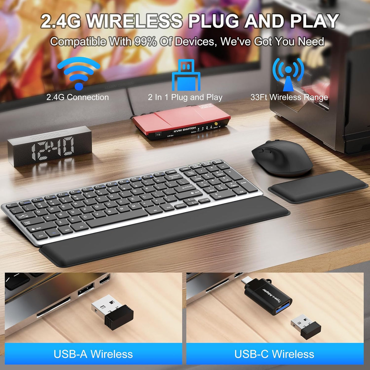 Ultra Slim Quiet Silent Wireless Keyboard and Mouse Combo with Magnetic Wrist...