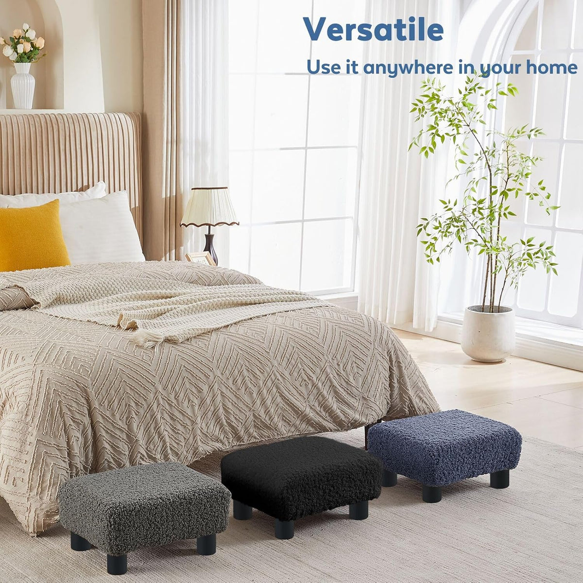 BRIAN & DANY Small Foot Stool Ottoman, Footstool with Legs, Sherpa Foot R...
