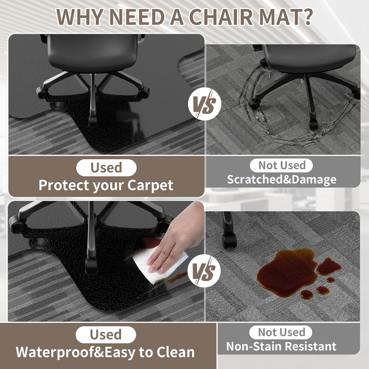 Office Chair Mat for Low Pile Carpet, 48"x60" Smooth Glide with Lip