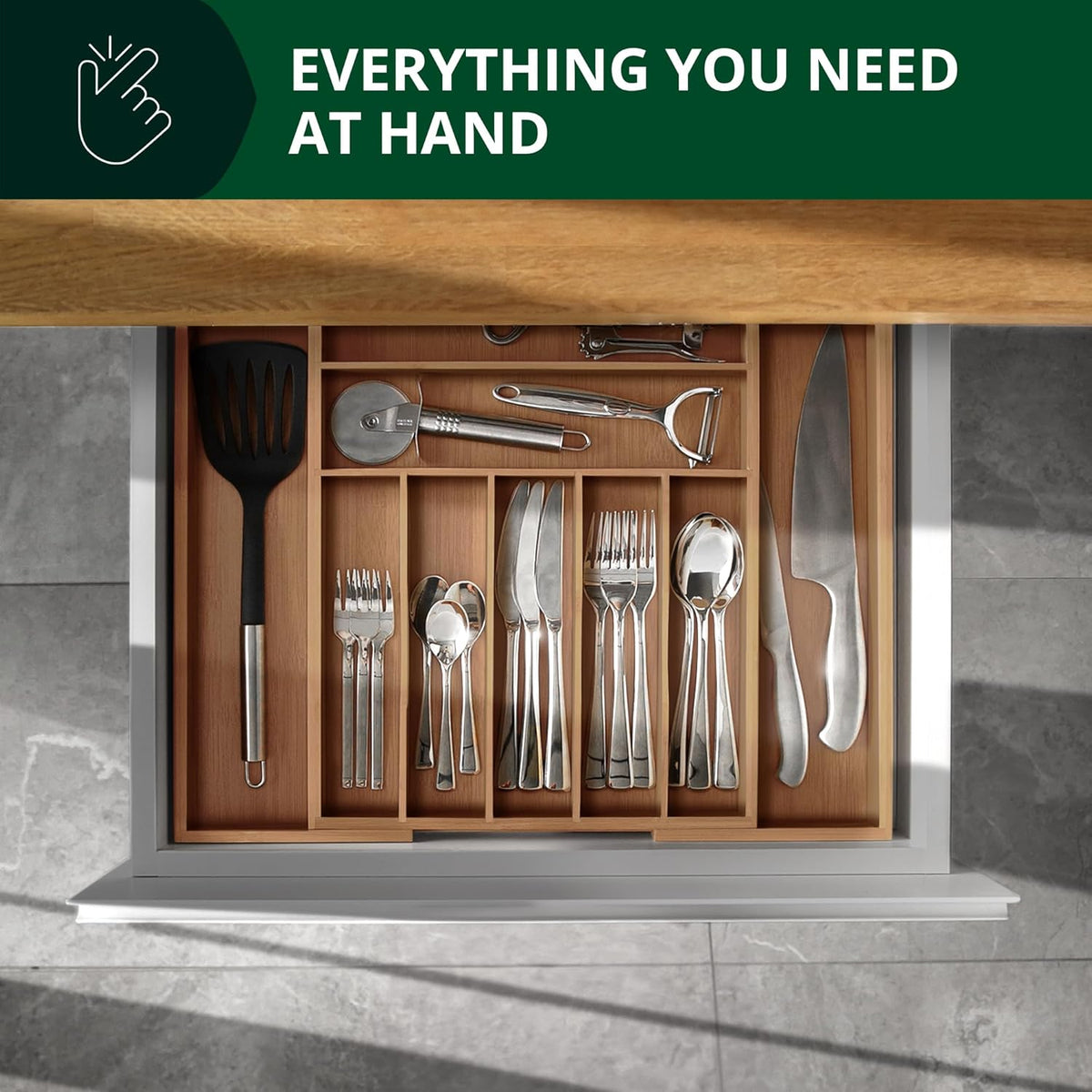 ROYAL CRAFT WOOD Luxury Bamboo Kitchen Drawer Organizer - Silverware Organize...