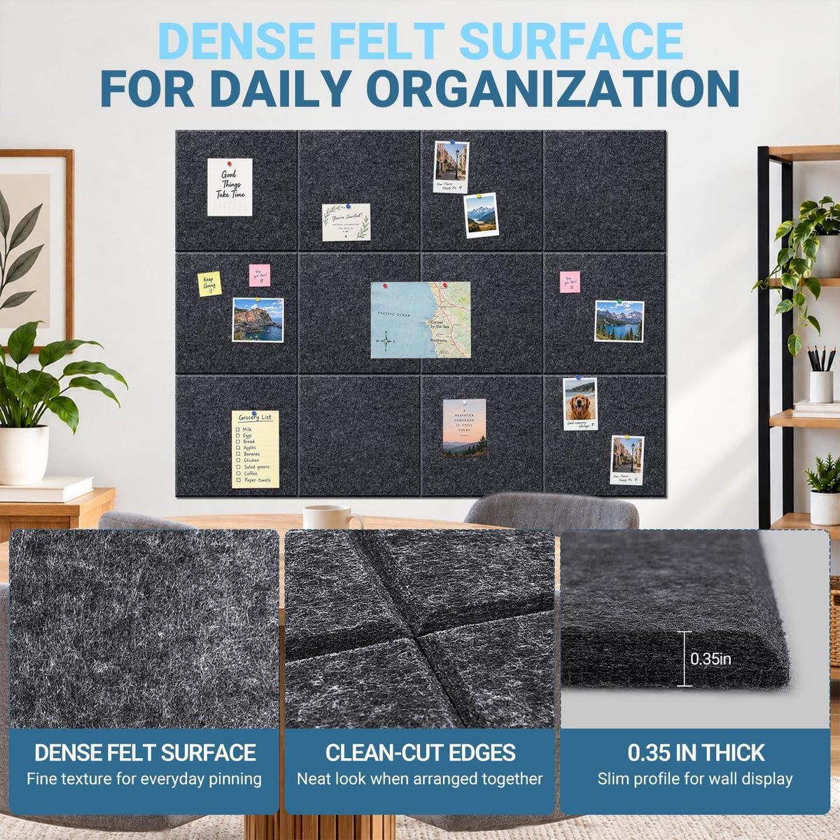 Hiksuky EcoCork Pro 48"x36" Modular Felt Wall Panels - 12 Pack Recy...