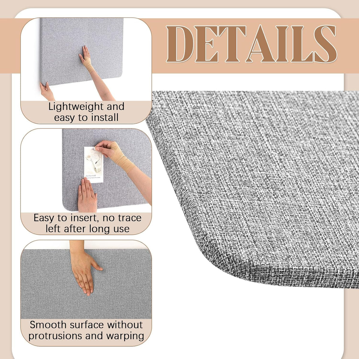 Hahafelt Linen Fabric Bulletin Board Pinboard, 36"x24", Grey