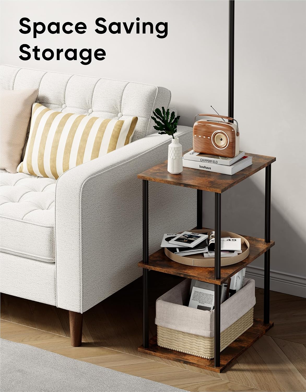 Floor Lamp with Table,Night Stand Lamp,End Side Table for Living Room Brown