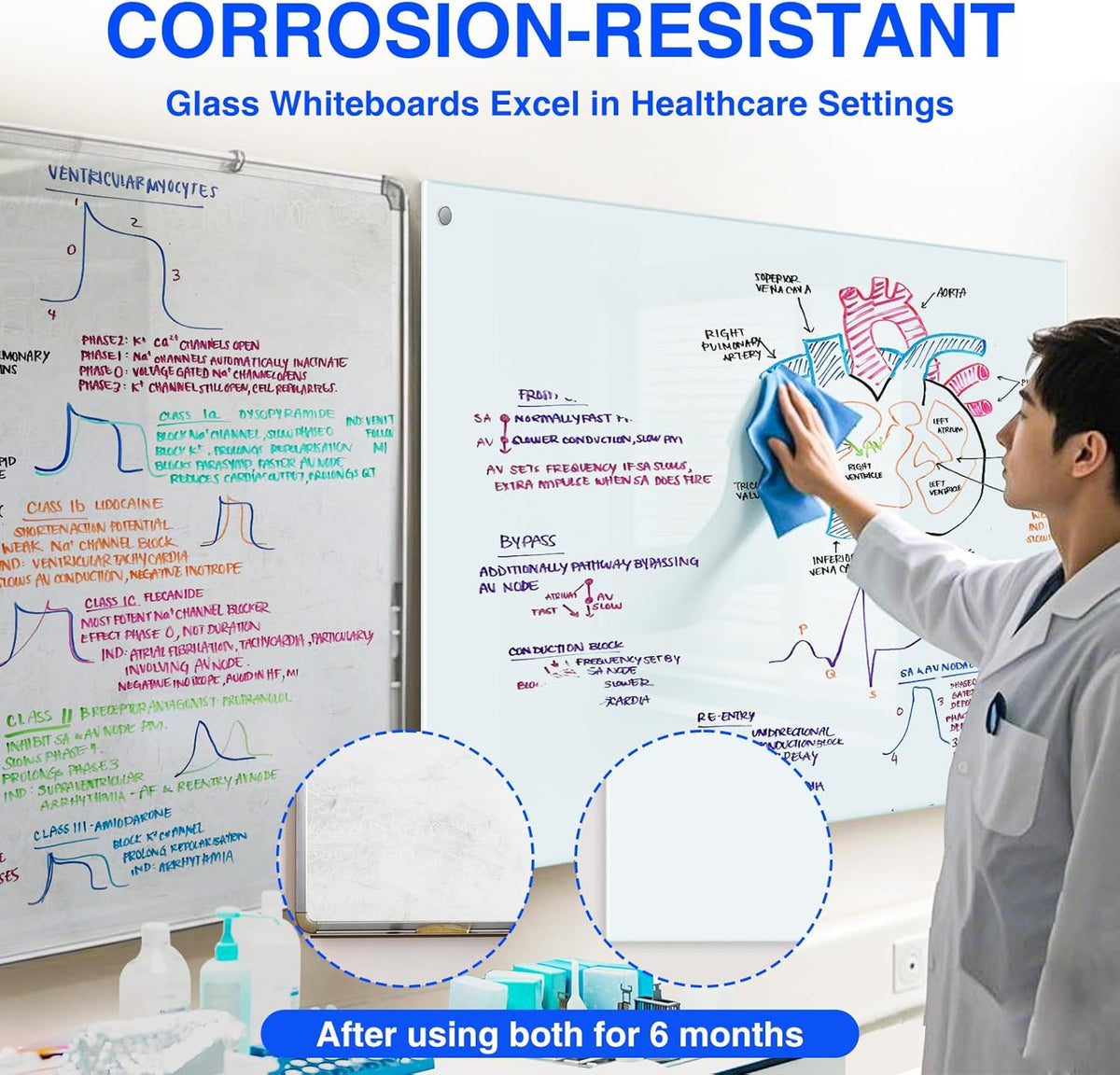Maxtek Magnetic Glass Whiteboard 48 x 36 in, Frameless Glass Board for Wall
