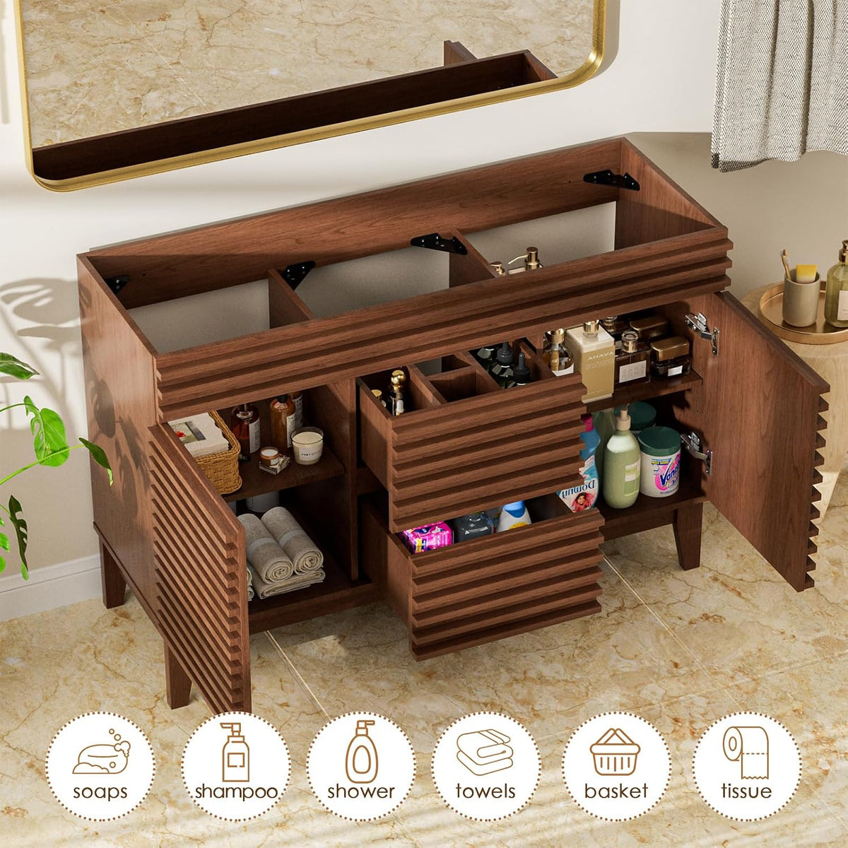 ROOMTEC 48" Bathroom Vanity, Mid-Century Freestanding Bathroom Cabinet V...