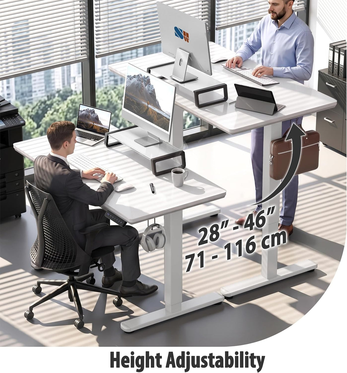 SHW 47-Inch Glass Electric Height Adjustable Standing Desk, White