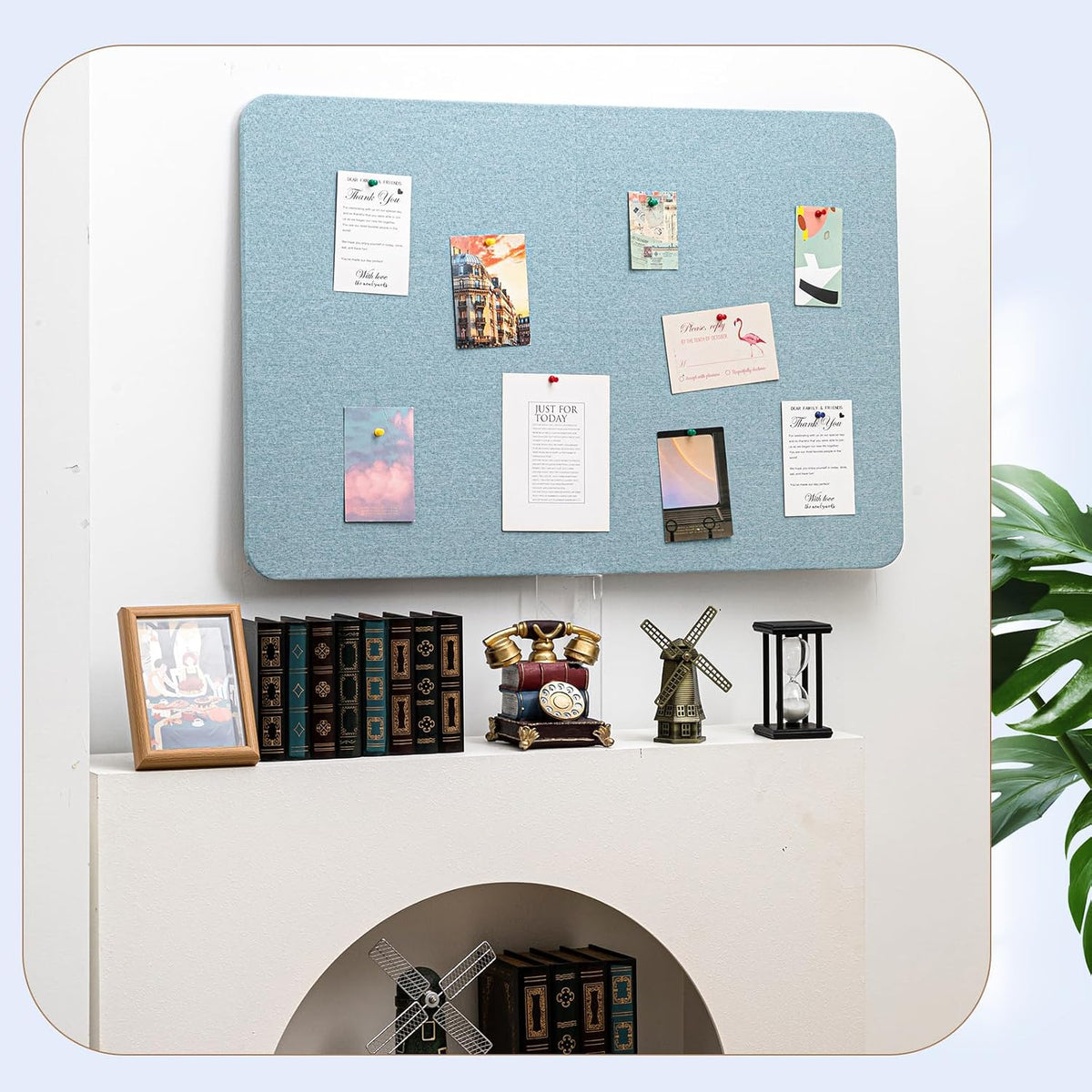 Hahafelt Linen Fabric Bulletin Board Pinboard, 36"x 24", Water Blue