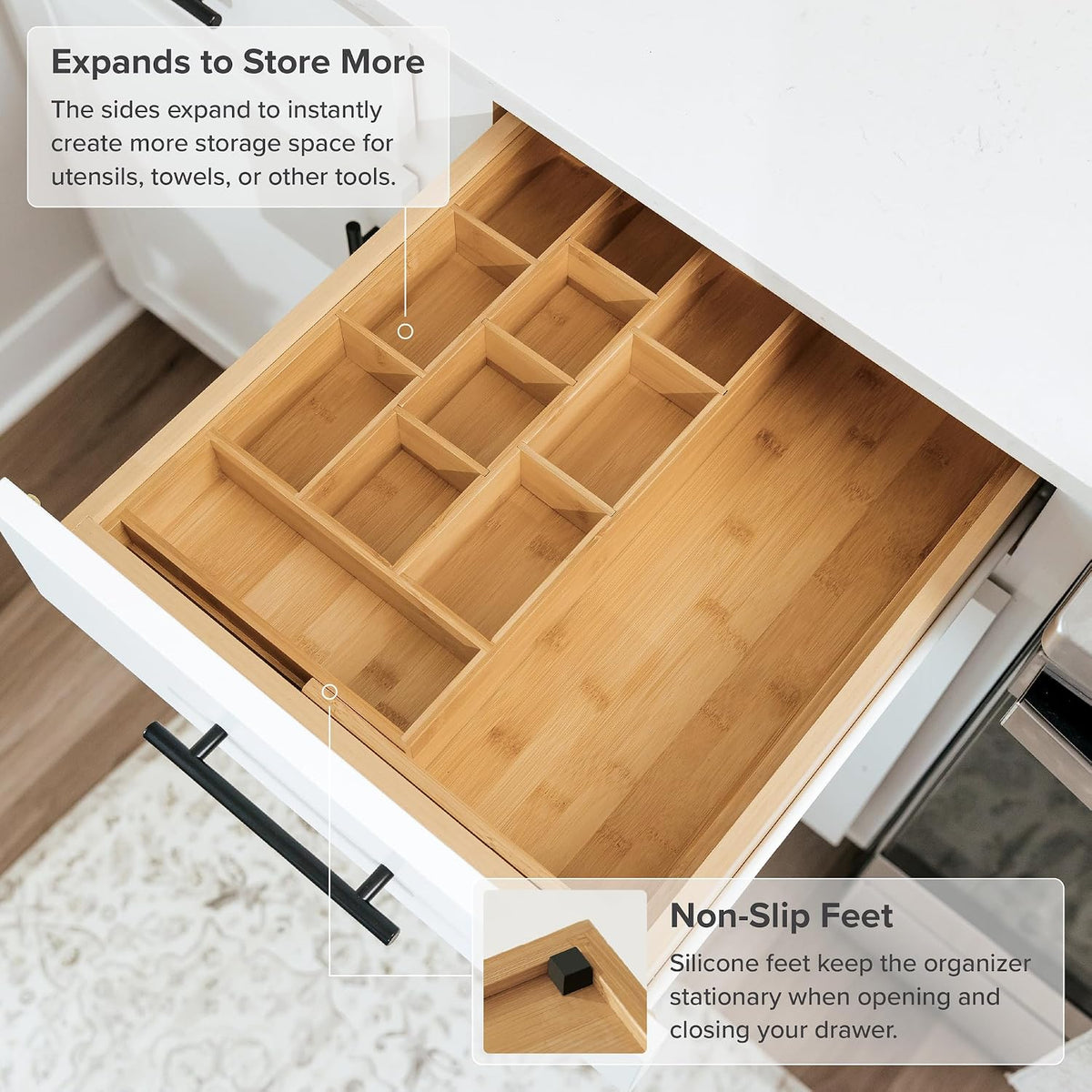 KitchenEdge Tea Bag & Coffee Pod Organizer, 9.7-17 in, Bamboo