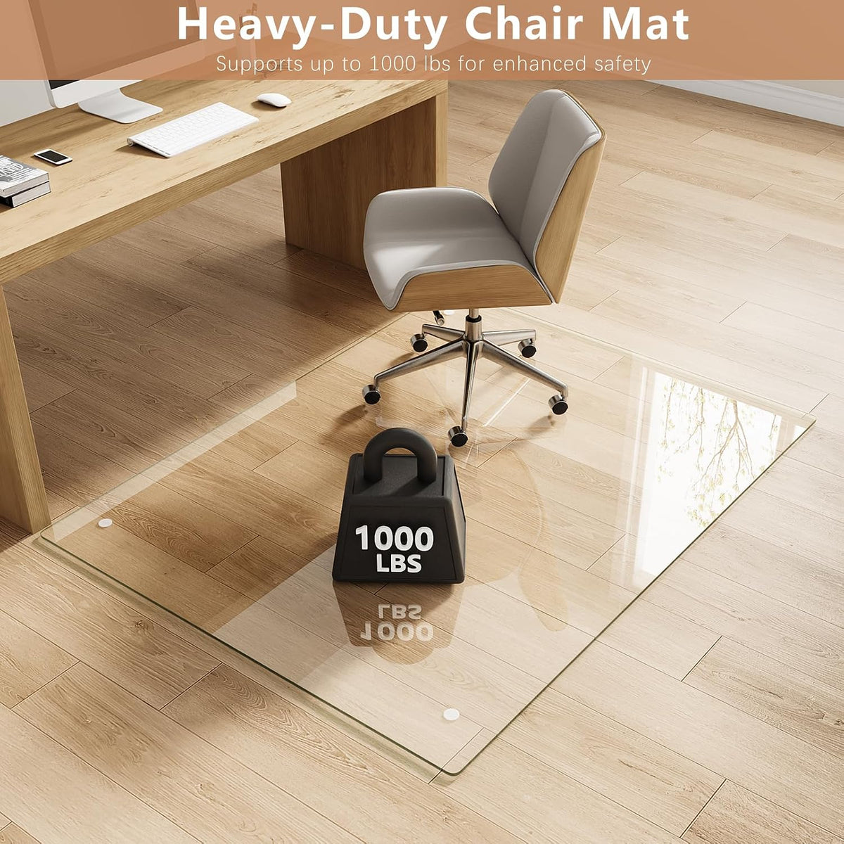 46" x 55" Tempered Glass Chair Mat for Carpet & Hard Floors