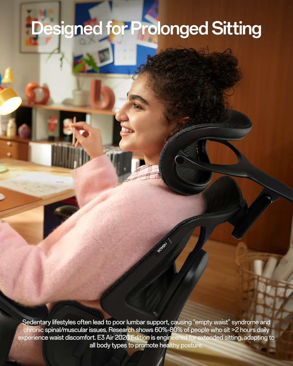 Hbada E3 Air 2026 Ergonomic Office Chair, 3-Zone Lumbar Support, Comfy Home O...