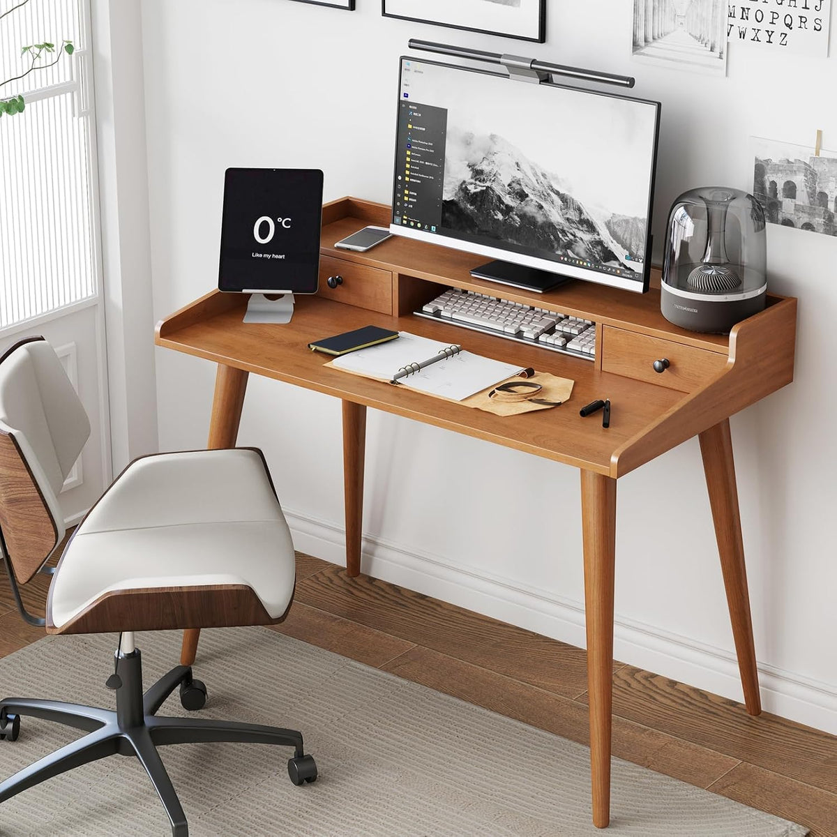 Mid Century Modern Desk, 41" Wood Home Office Writing Computer or Laptop...