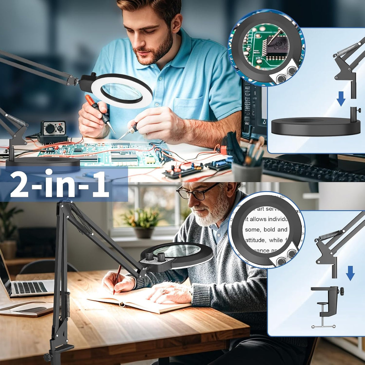 HITTI 15X Magnifying Glass with Light,Upgrade Infinite Color