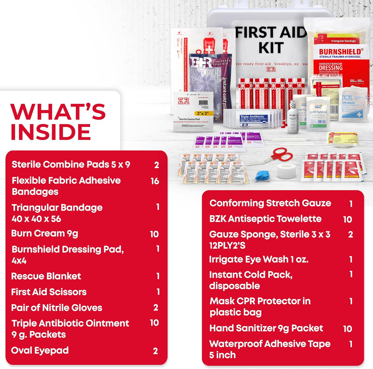10 Person First Aid Kit - OSHA and ANSI Class A Compliant, Fully stocked Emer...