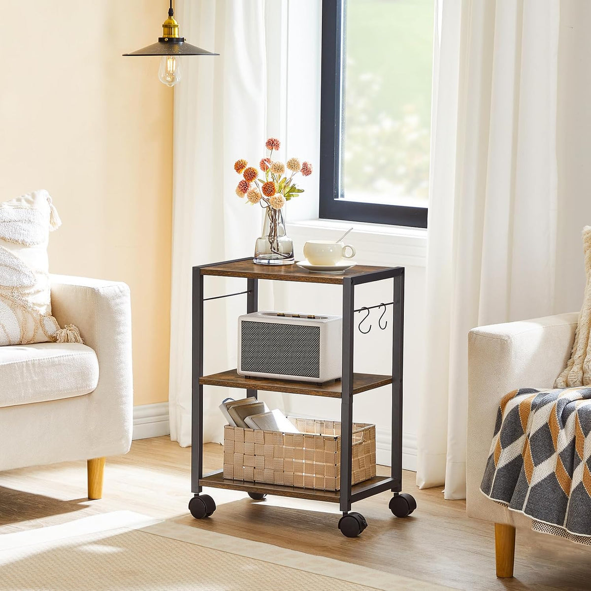 MAHANCRIS Printer Stand, 3-Tier Under Desk Rolling Cart with Storage Shelf, H...