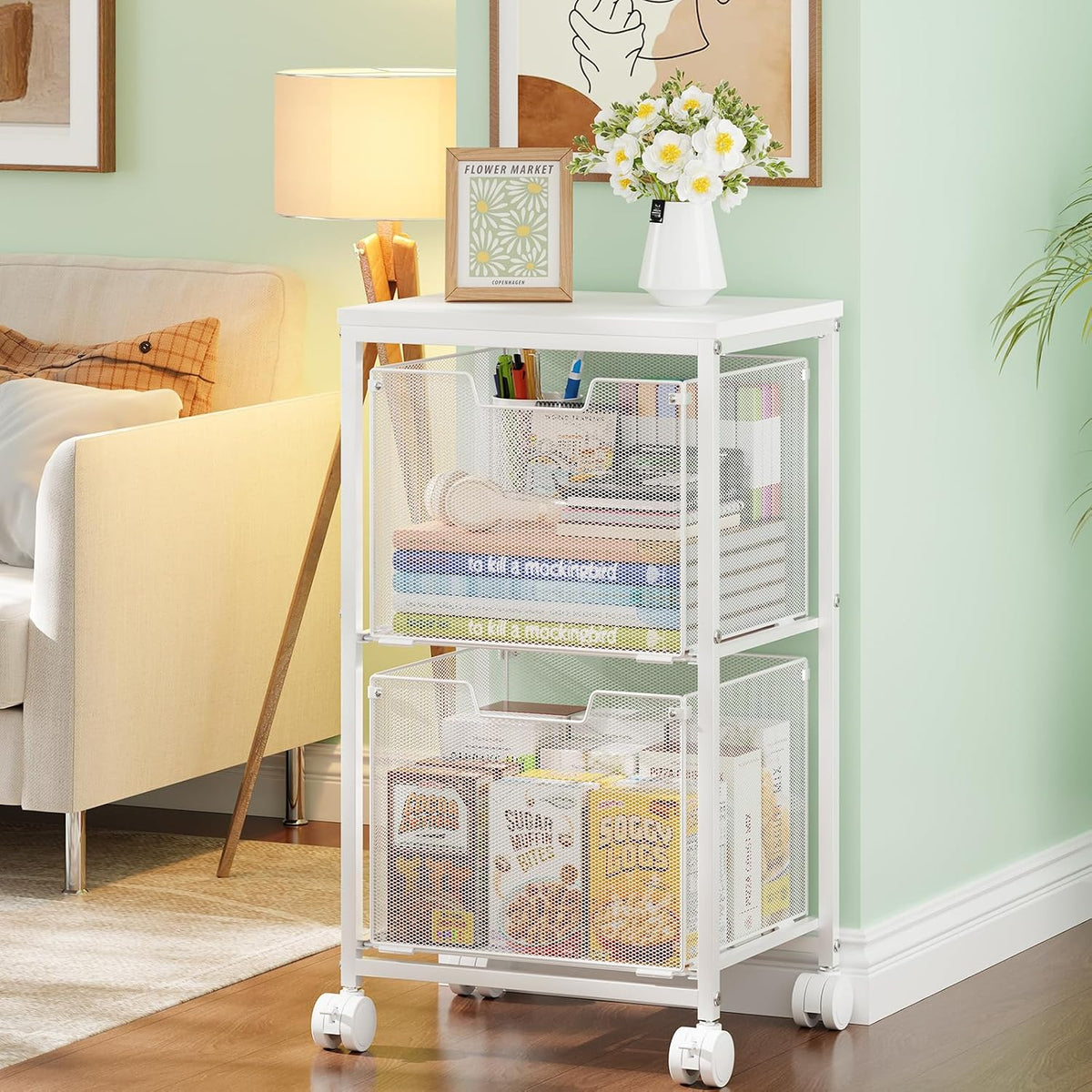 Rolling File Cart with 2 Storage Drawers,Under Desk Storage Cart