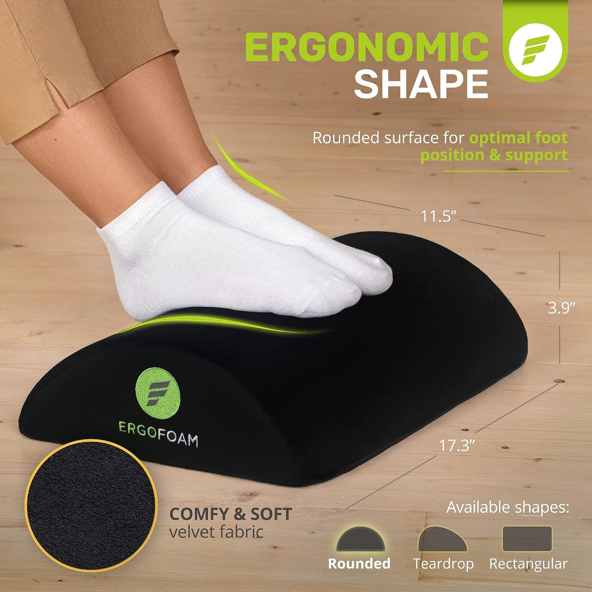 ErgoFoam Ergonomic Foot Rest Under Desk - Premium Velvet Soft Foam Footrest f...