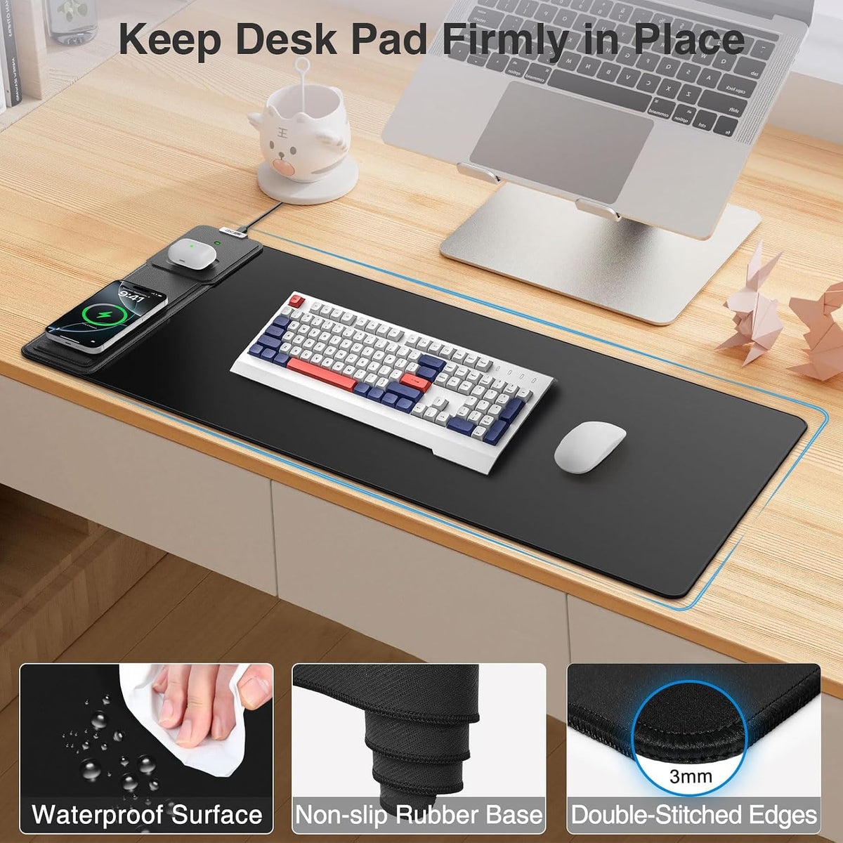 Wireless Charging Mouse Pad with Foldable Phone Holder, 31.5"x15.8"...