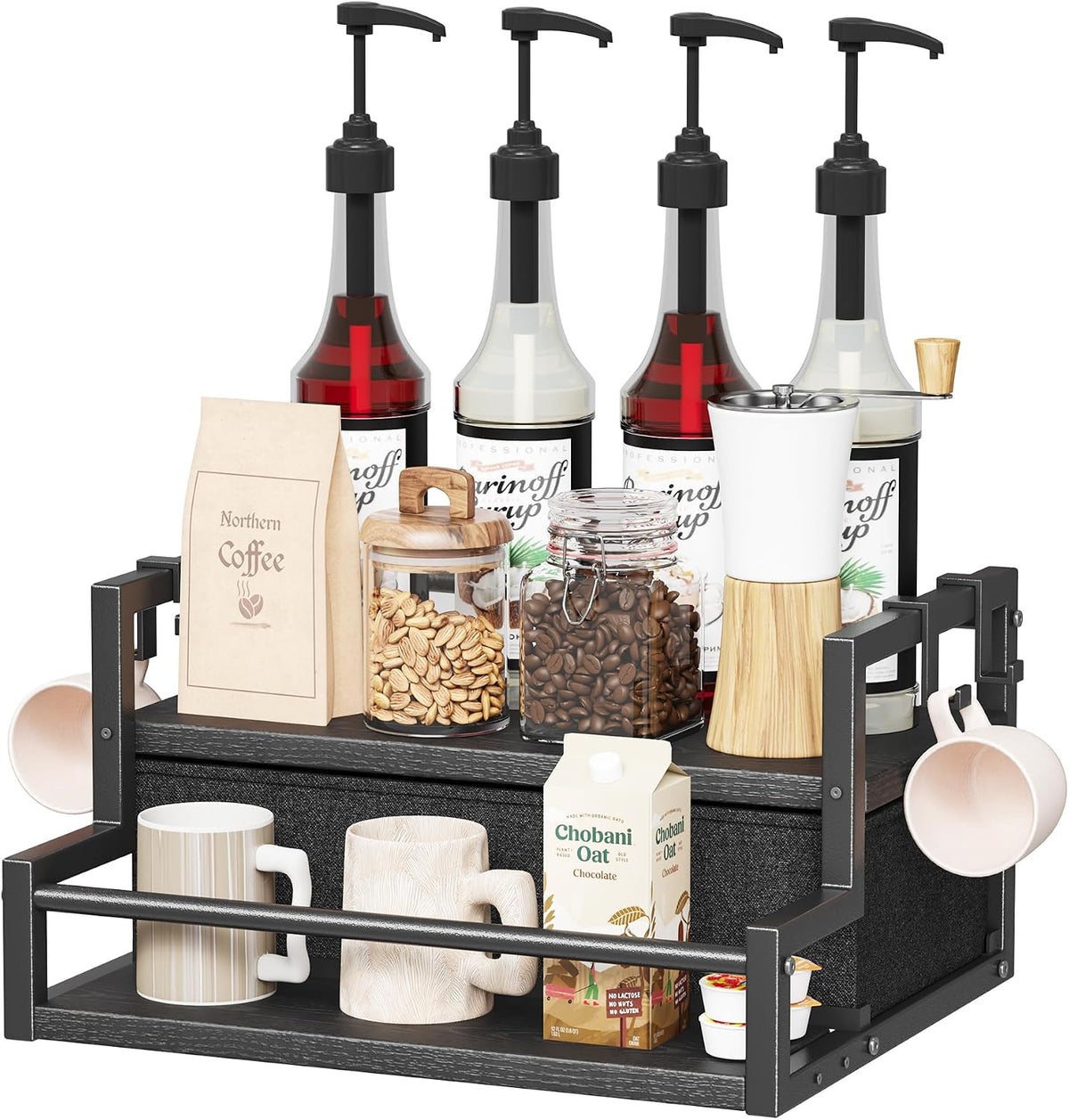 Homeiju Coffee Syrup Organizer Rack, 2-Tier Bottle Coffee Bar Accessories