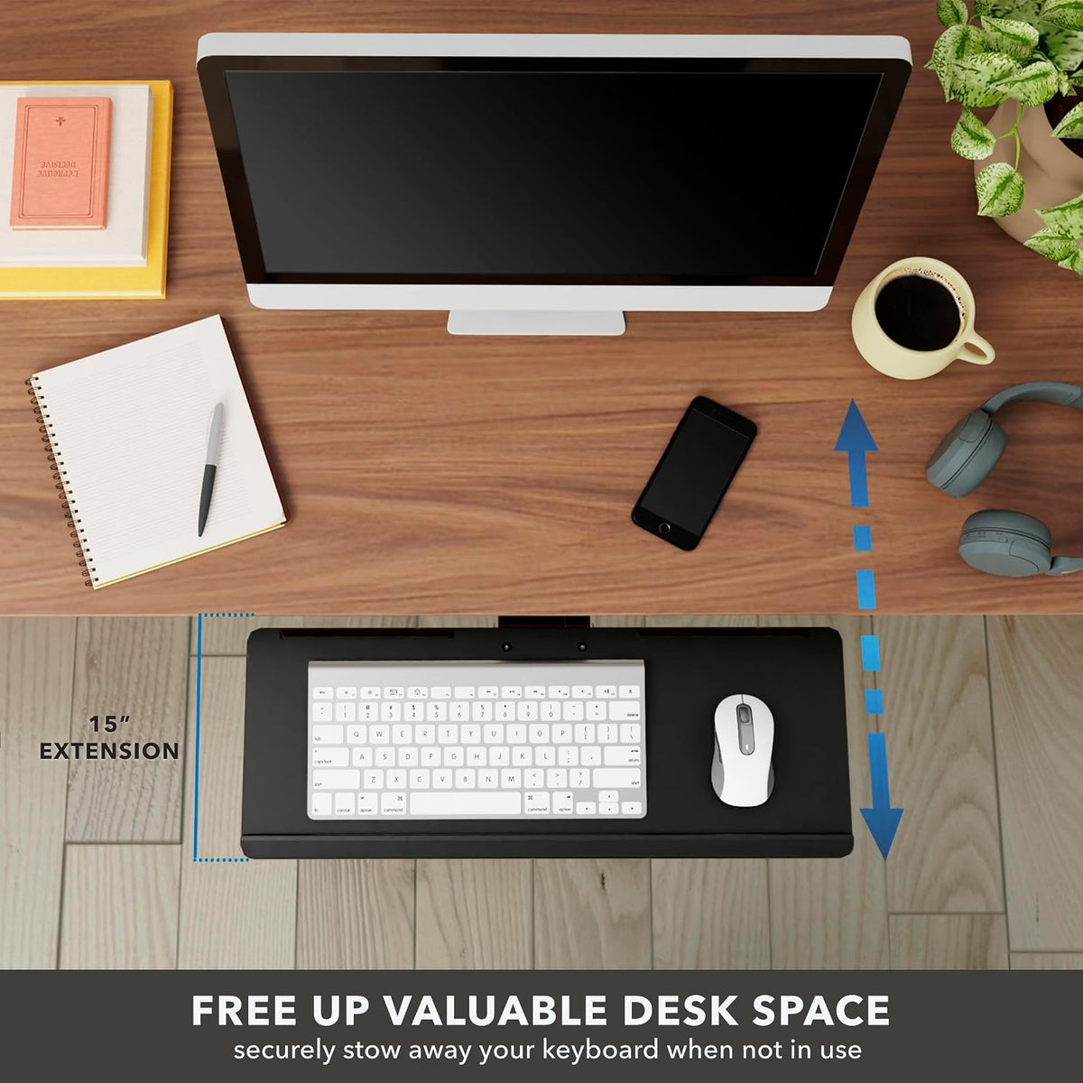 Mount-It! Under Desk Keyboard Tray with Wrist Rest, Tilt and 90 Swivel