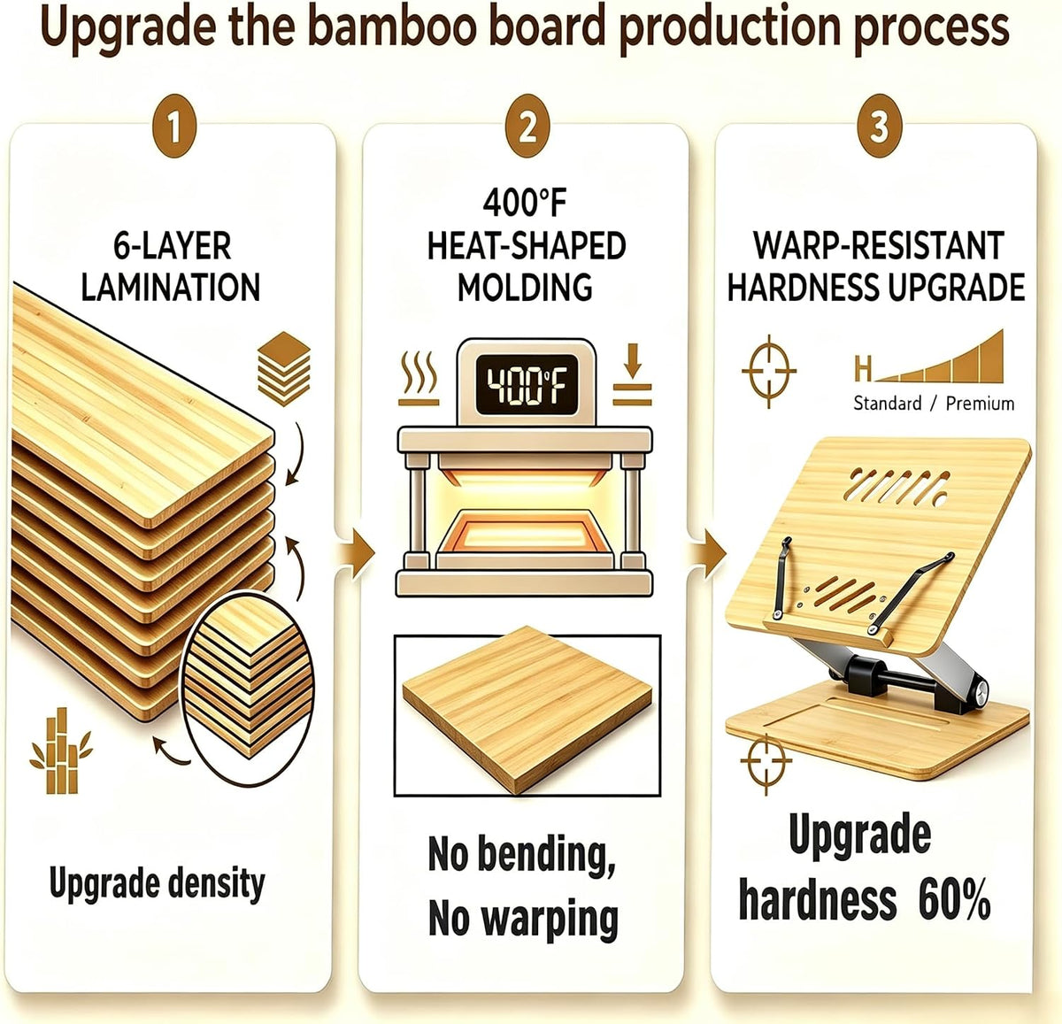 Bamboo Adjustable Book Stand, Foldable Cookbook Holder (Natural Bamboo)