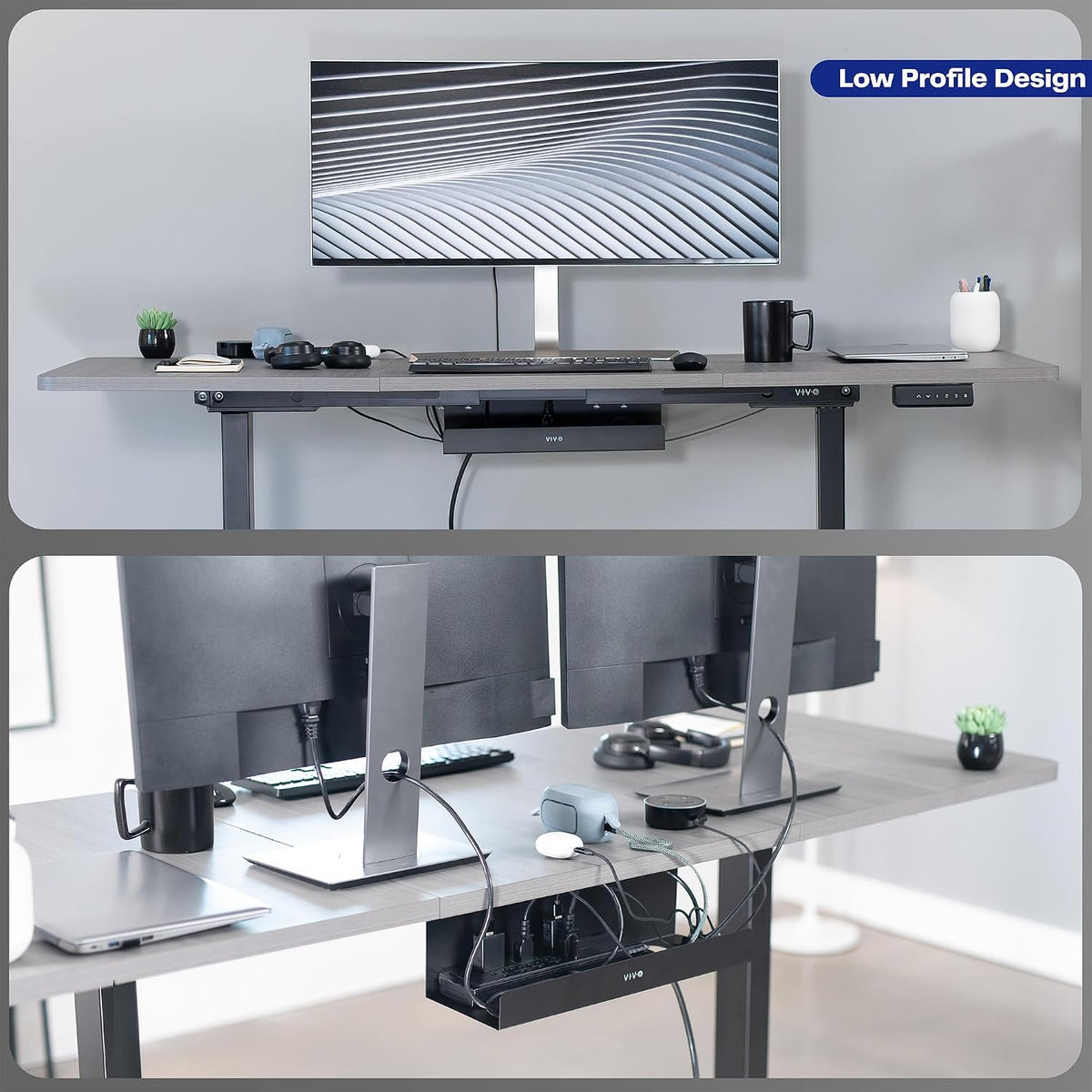 VIVO Black 17 inch Extra Deep Cable Management Tray, DESK-AC16-1C