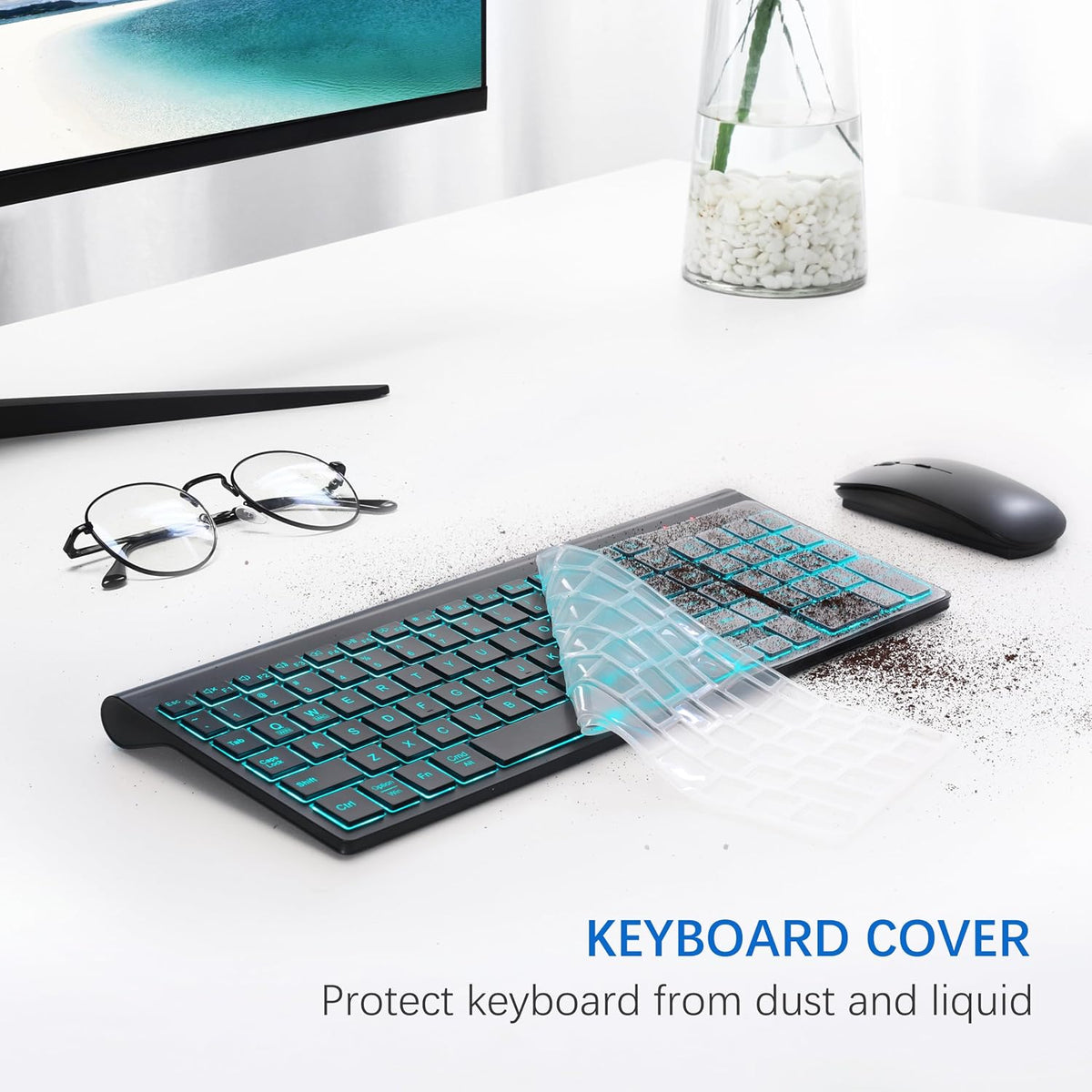 Wireless Backlit Keyboard and Mouse Ultra Slim Combo, TopMate - Matte Black