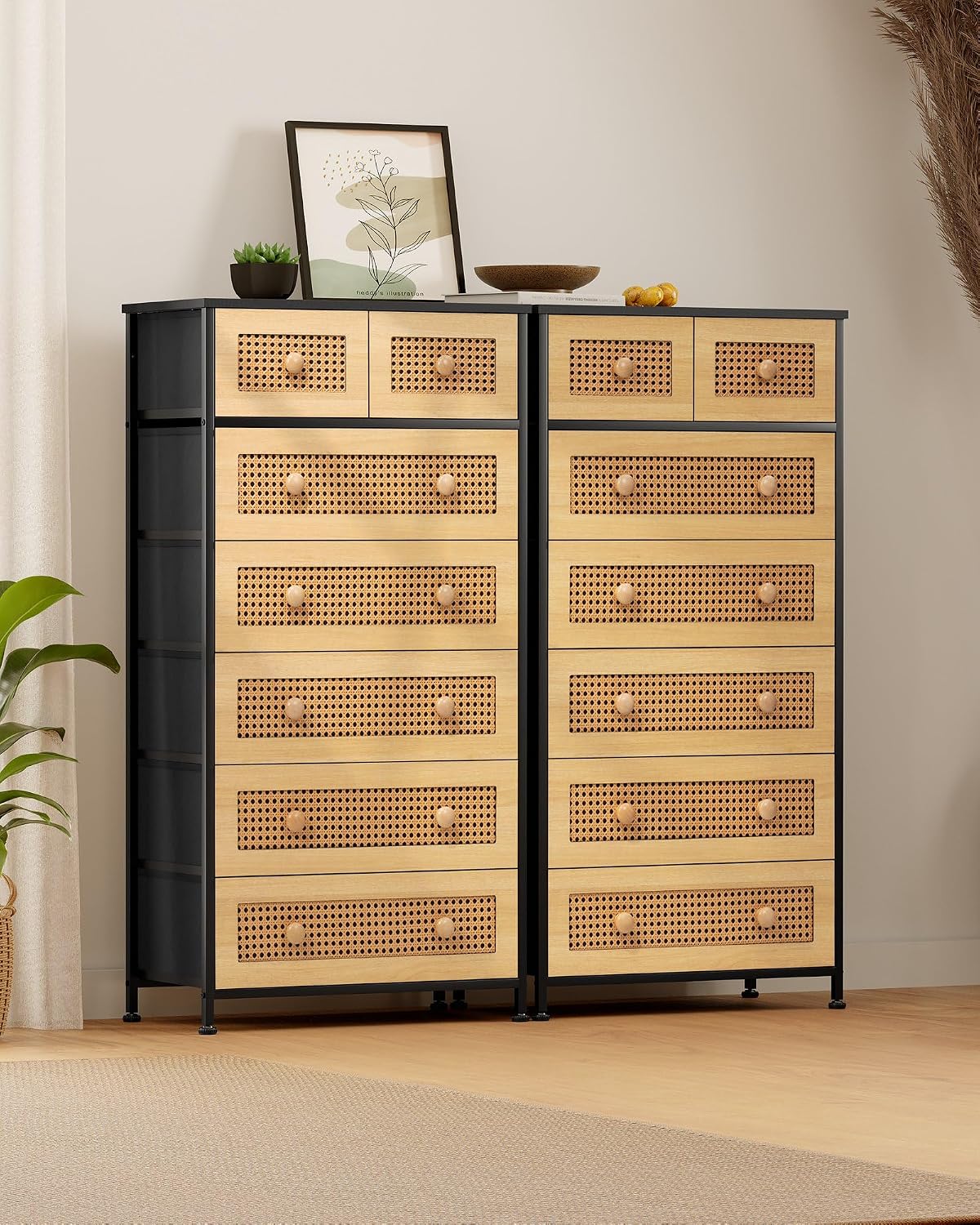 Crestlive Products Rattan Dresser Tall Storage Tower, Chests of Drawers, Easy...