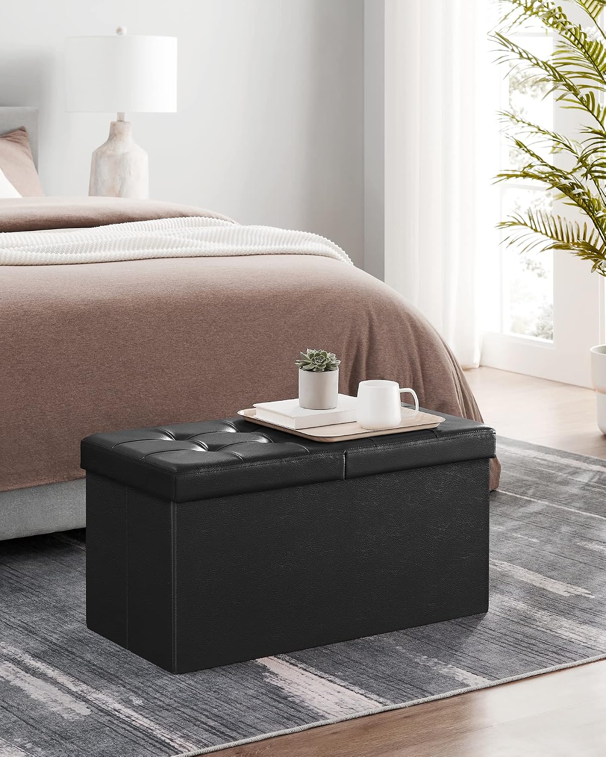 SONGMICS 30 Inches Folding Storage Ottoman Bench with Flipping Lid