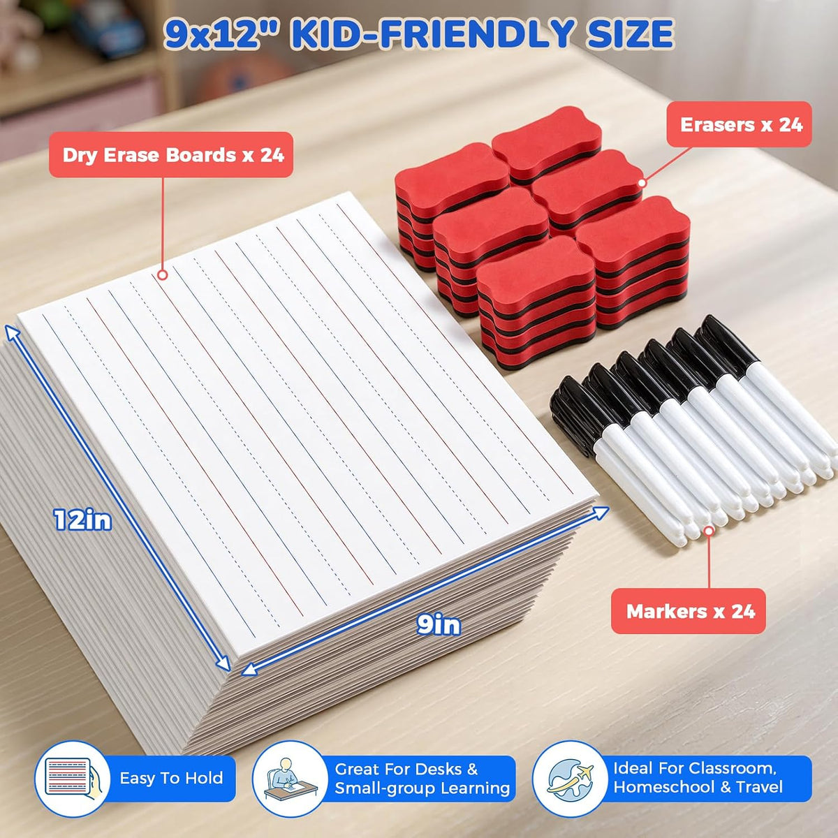 GAMENOTE 24 Pack Magnetic Dry Erase Lap Boards, Lined and Blank, 9 x 12 in