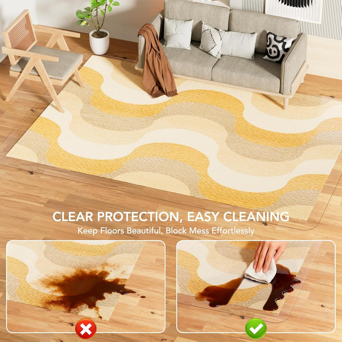 Clear Floor Mat 5'x8' for Under Dining Table – Plastic Waterproof Non...
