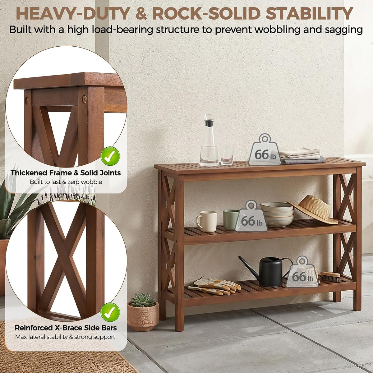 SUPER DEAL 40 in Solid Wood Console Table, 3-Shelf Wooden Outdoor Side Table ...