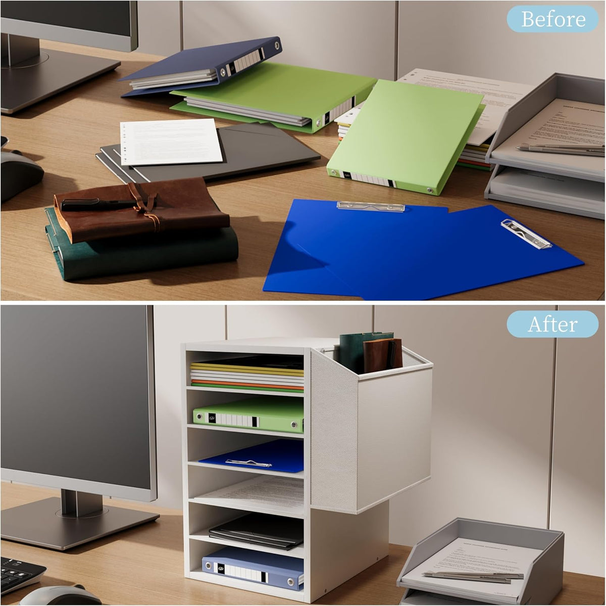 Unionly 6 Tier Adjustable Mail Sorter,Wood Paper Organizer for Class,Office