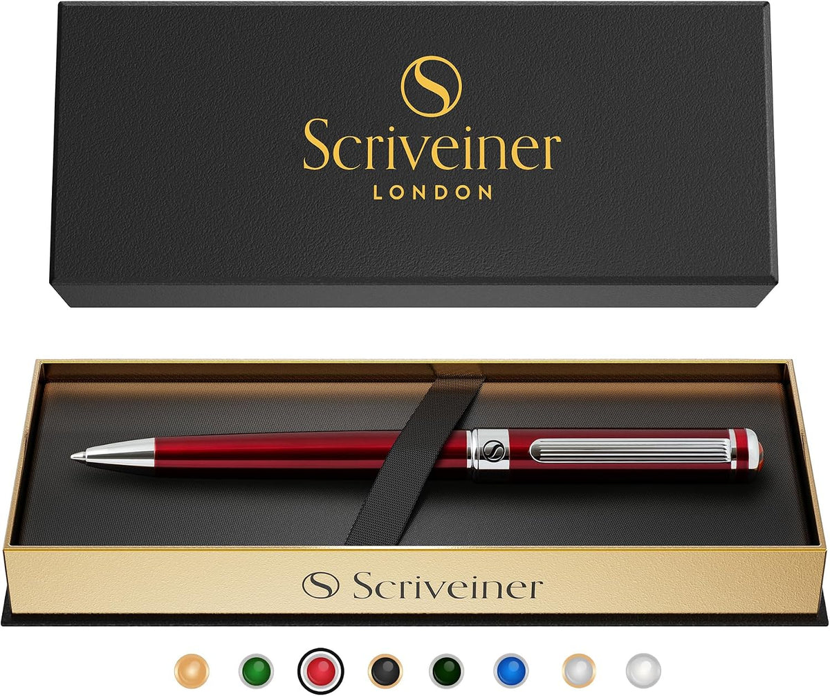 Scriveiner Deep Crimson Ballpoint Pen - Stunning Red Lacquer Luxury Pen, Chro...
