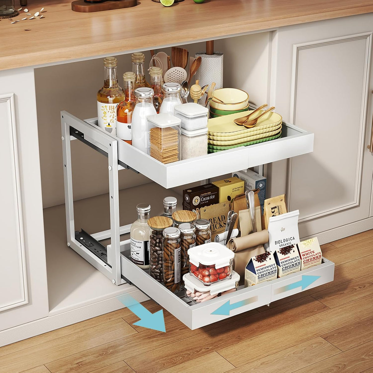 Golener 2-Tier Expandable Pull Out Cabinet Organizer, Cabinet Drawers, 16"D