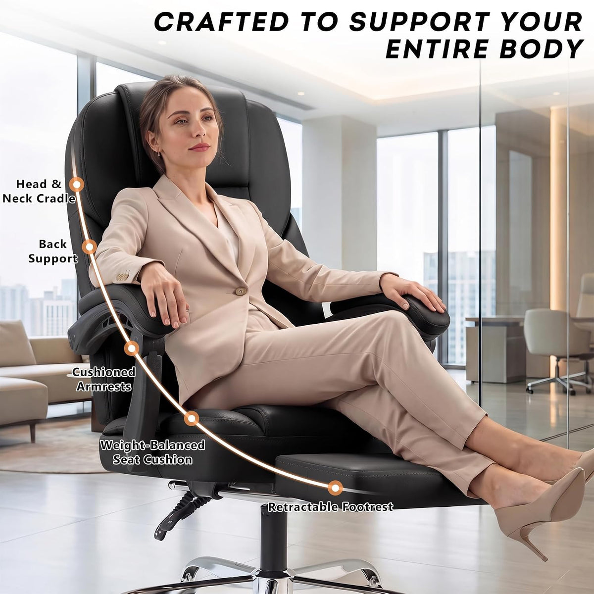 Furmax Massage Office Chair with Foot Rest Executive Big and Tall Office Chai...