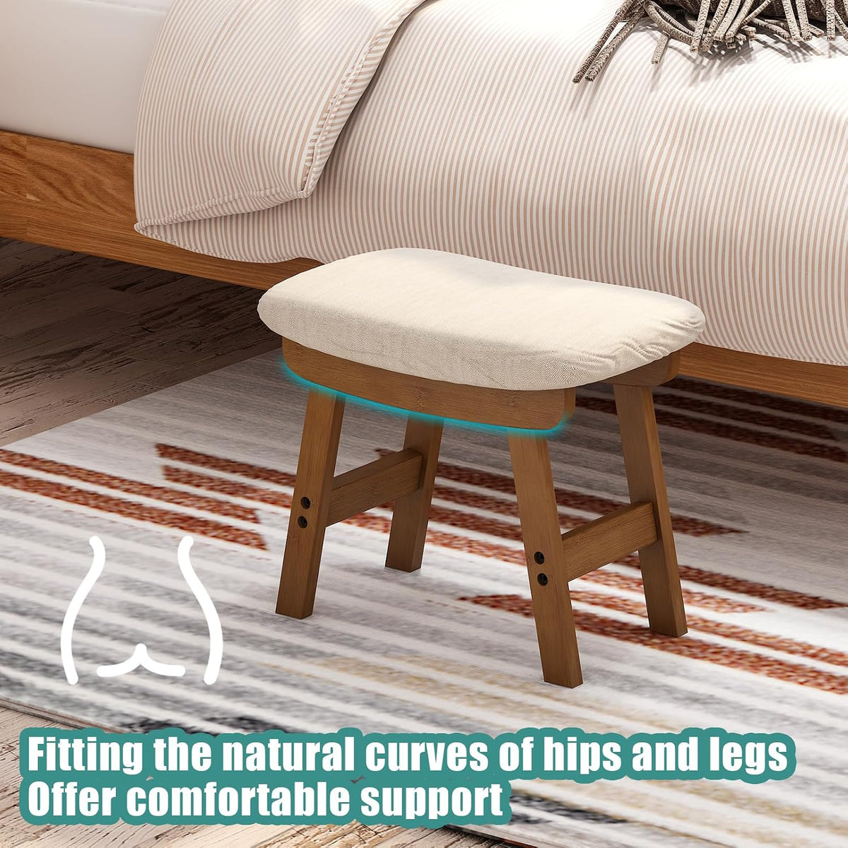 viewcare Foot Stools Ottoman, Small Soft Footrest Ottoman with Wood Legs, Sof...
