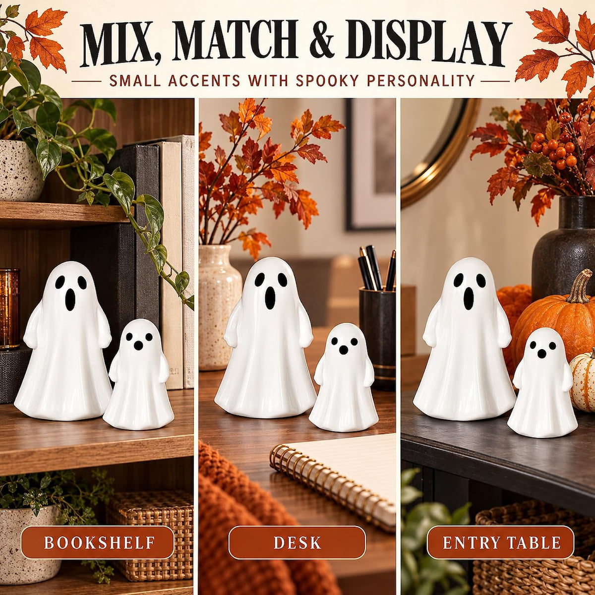 Leinuosen 6 Pcs Halloween Decorations Indoor Ceramic Ghost Figurines Decor