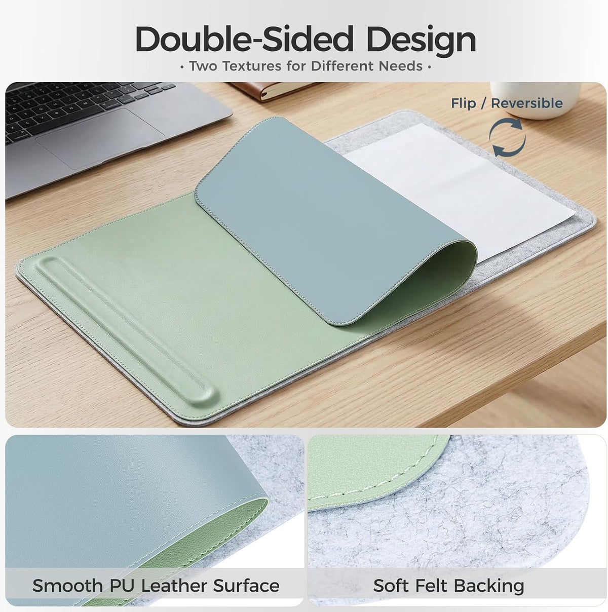 Premium Double-Sided Faux Leather Desk Pad – Non-Slip, Waterproof, with Magne...