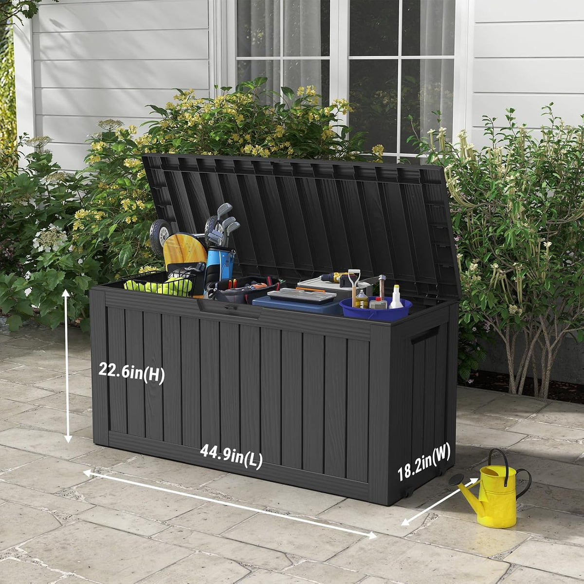 Mars Villa 75 Gallon Outdoor Storage Box, Patio Deck Box Waterproof, Black