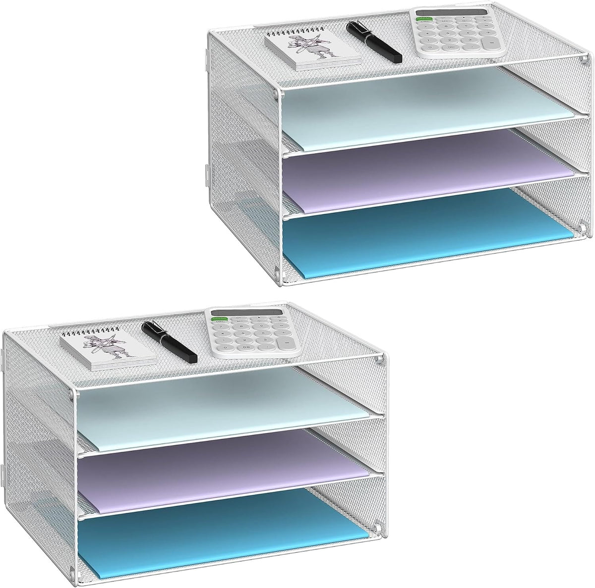 DALTACK 3 Tier Letter Tray Paper Organizer with Sliding Trays 2 Pack White