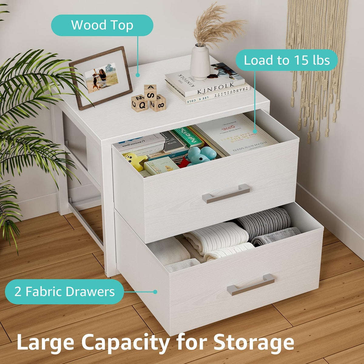BOLUO Stackable Storage Drawers Closet Organizers and Storage Fabric White 2 ...
