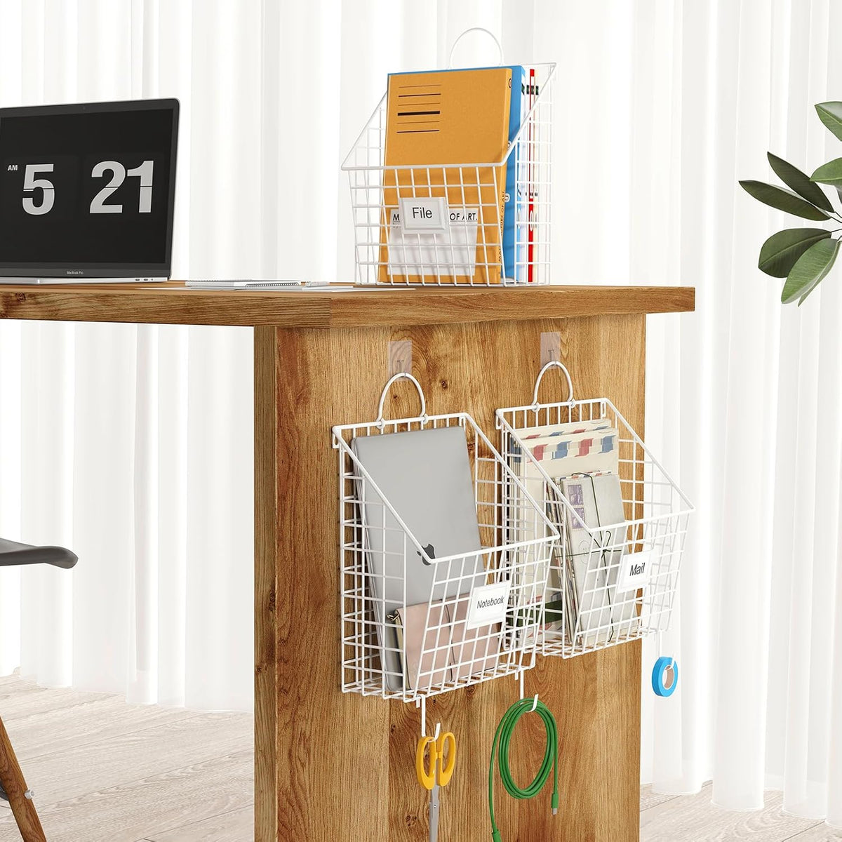 4 Packs Hanging Wall File Organizer with Hooks, Magazine Rack ,Mail Basket