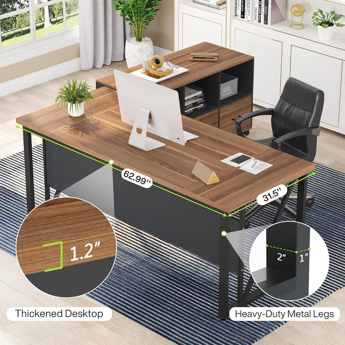 Tribesigns 63 inches Executive Desk and 47" lateral File Cabinet, L-Shap...