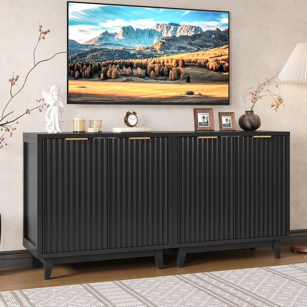 Befrases Buffet Cabinet with Storage 3 Pieces Modern Fluted Sideboard with Ad...