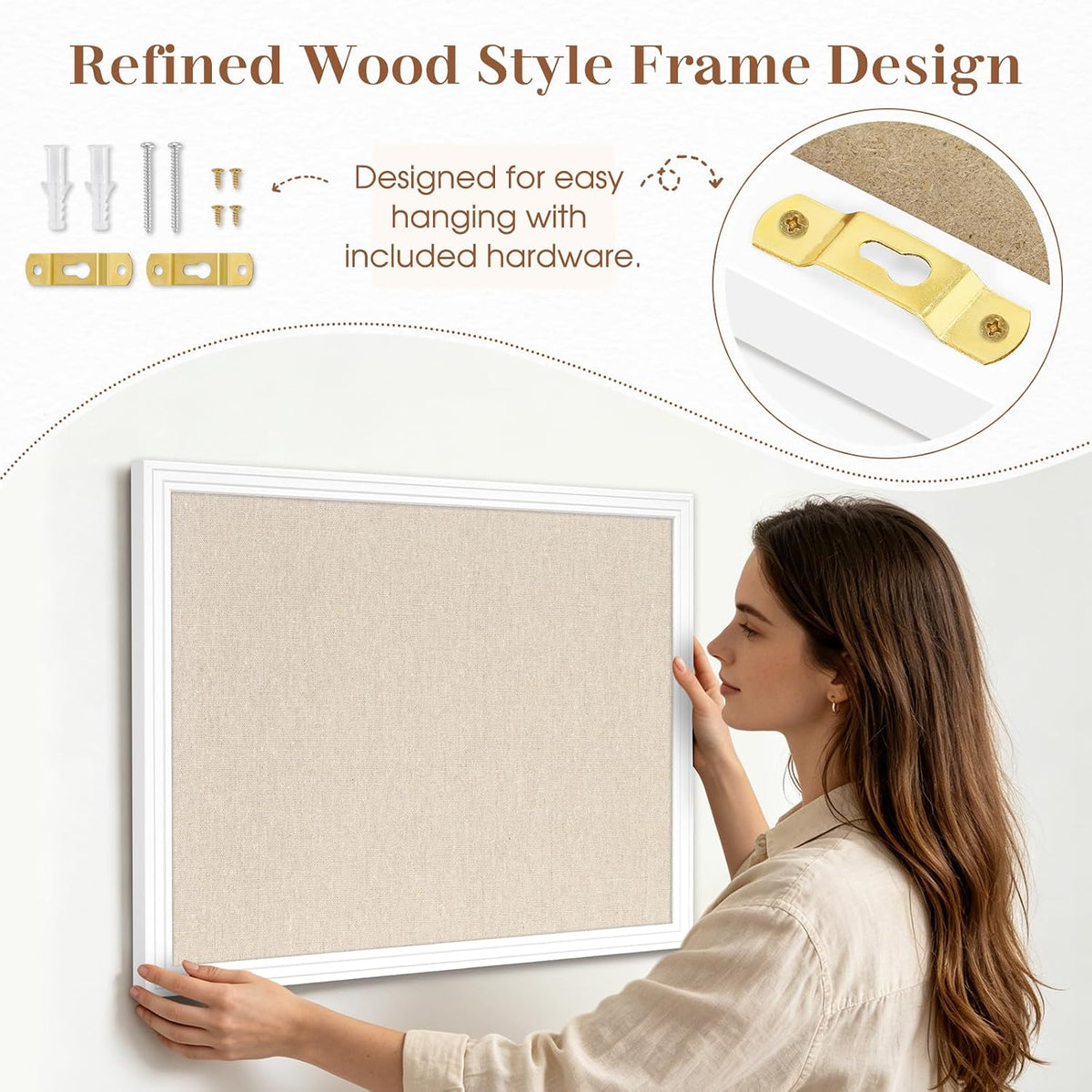 DOLLAR BOSS 24"x18" Linen Cork Board Decorative Bulletin Board, White